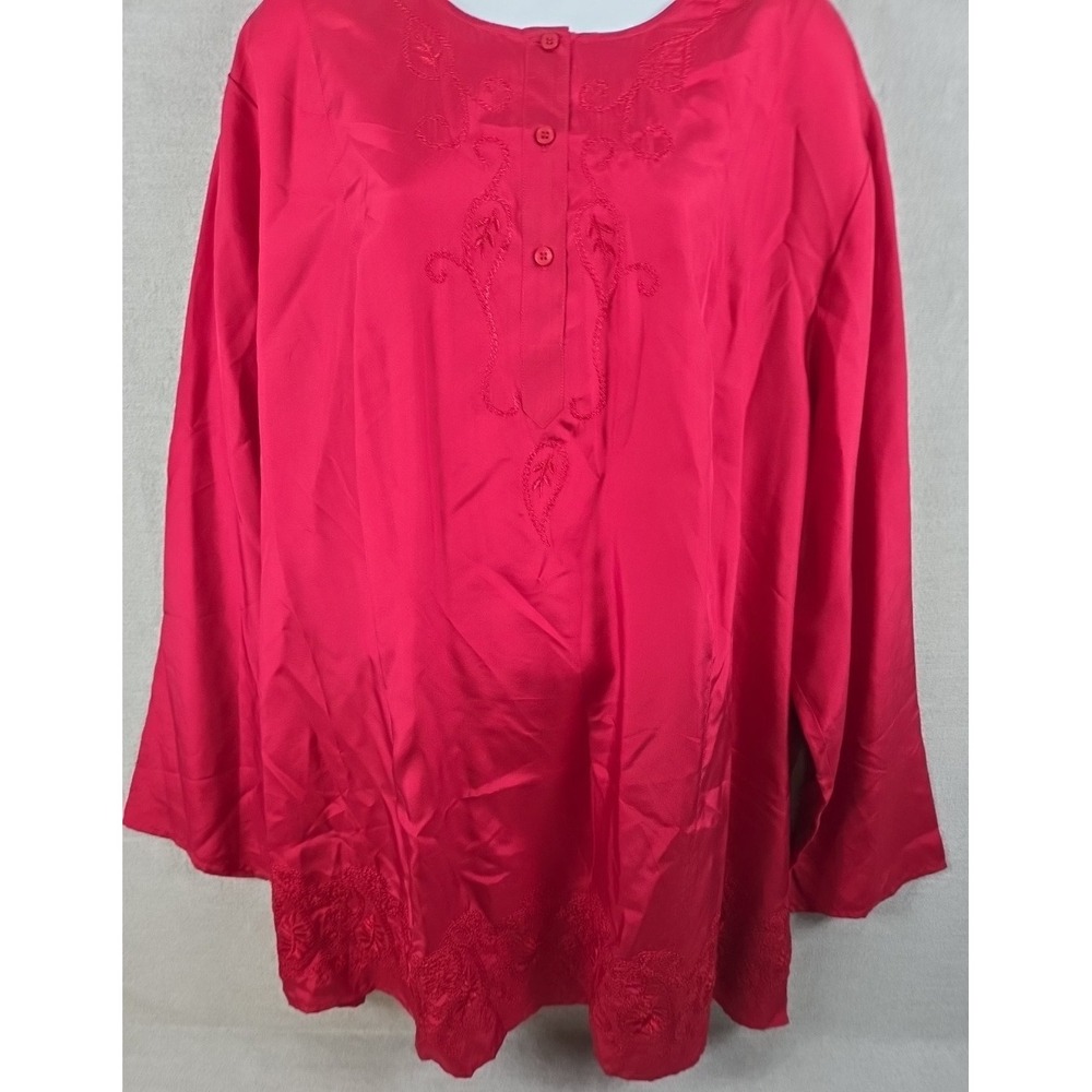 INC‎ Womens 24W Silk Charmeuse Tunic Blouse Cinnamon Red Embroidered Vamp NEW